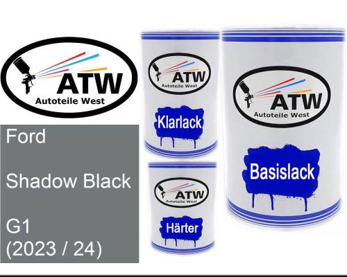 Ford, Shadow Black, G1 (2023 / 24): 500ml Lackdose + 500ml Klarlack + 250ml Härter - Set, von ATW Autoteile West.